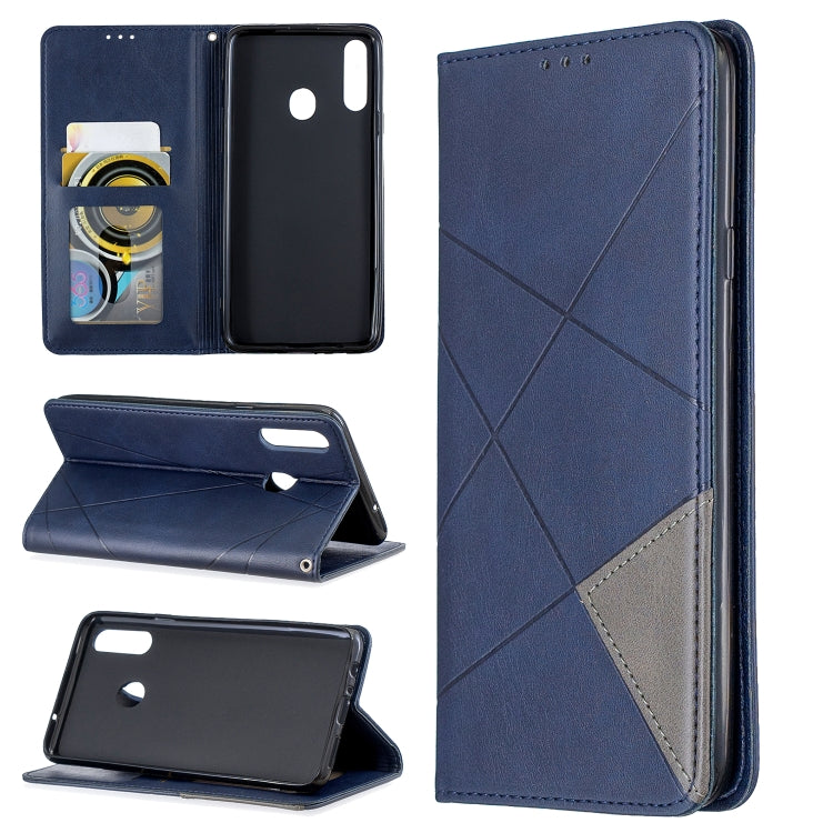 For Galaxy A20s Rhombus Texture Horizontal Flip Magnetic Leather Case with Holder & Card Slots