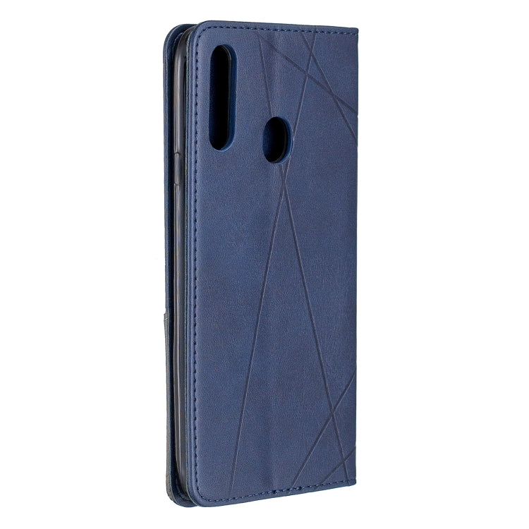For Galaxy A20s Rhombus Texture Horizontal Flip Magnetic Leather Case with Holder & Card Slots