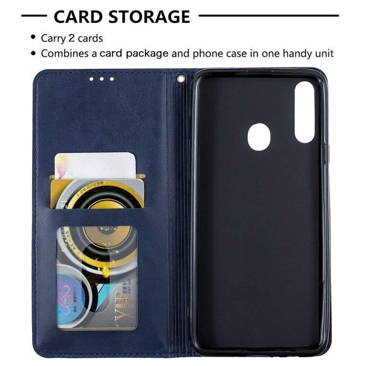 For Galaxy A20s Rhombus Texture Horizontal Flip Magnetic Leather Case with Holder & Card Slots