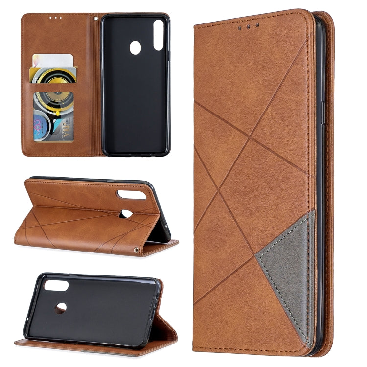 For Galaxy A20s Rhombus Texture Horizontal Flip Magnetic Leather Case with Holder & Card Slots