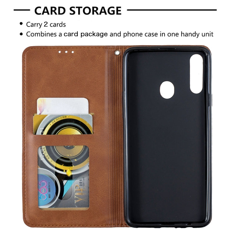 For Galaxy A20s Rhombus Texture Horizontal Flip Magnetic Leather Case with Holder & Card Slots