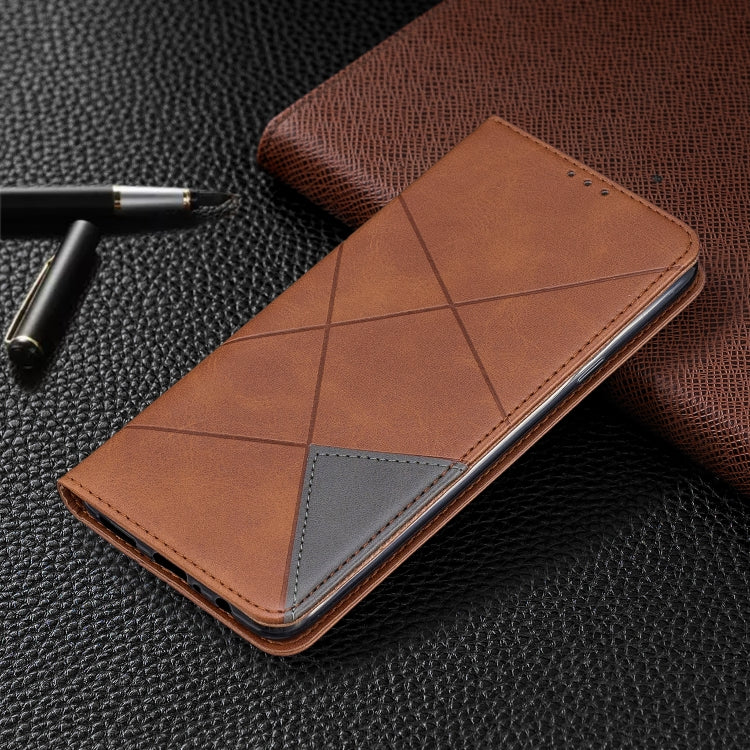 For Galaxy A20s Rhombus Texture Horizontal Flip Magnetic Leather Case with Holder & Card Slots