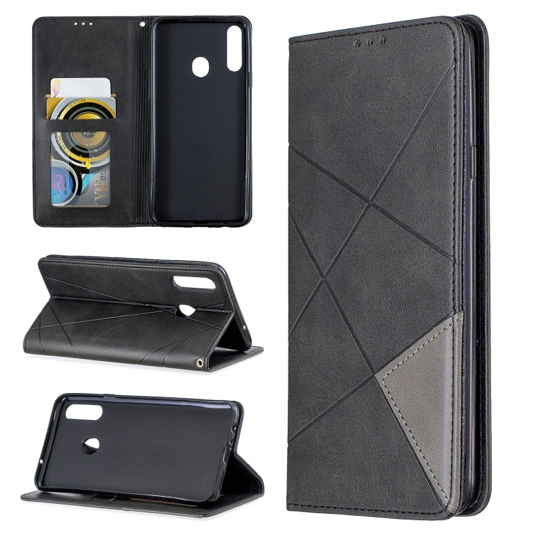 For Galaxy A20s Rhombus Texture Horizontal Flip Magnetic Leather Case with Holder & Card Slots