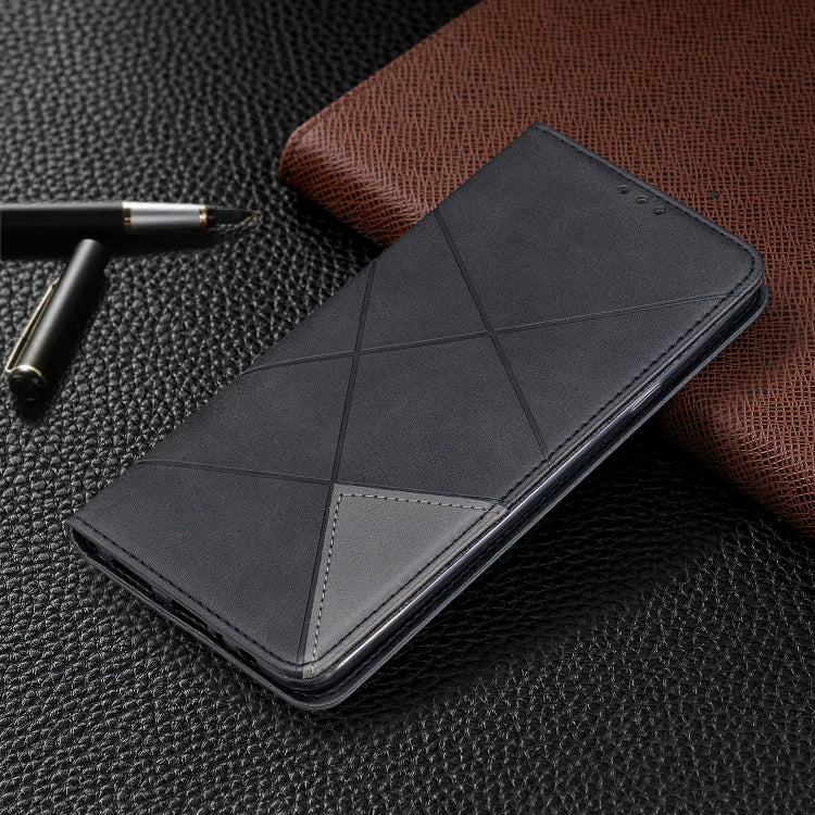 For Galaxy A20s Rhombus Texture Horizontal Flip Magnetic Leather Case with Holder & Card Slots