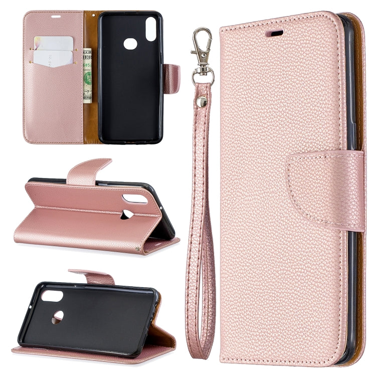 For Galaxy A10s Litchi Texture Pure Color Horizontal Flip PU Leather Case with Holder & Card Slots & Wallet & Lanyard