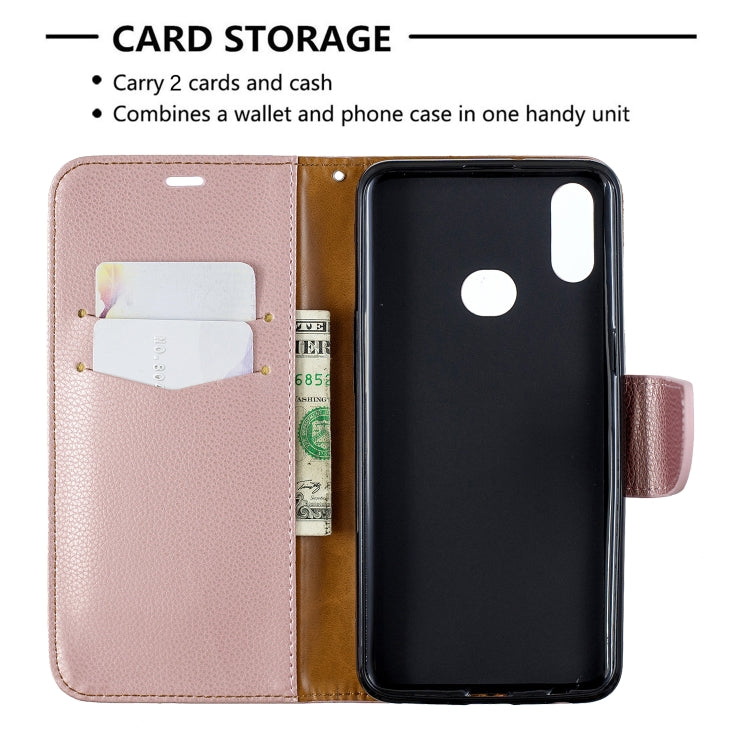 For Galaxy A10s Litchi Texture Pure Color Horizontal Flip PU Leather Case with Holder & Card Slots & Wallet & Lanyard
