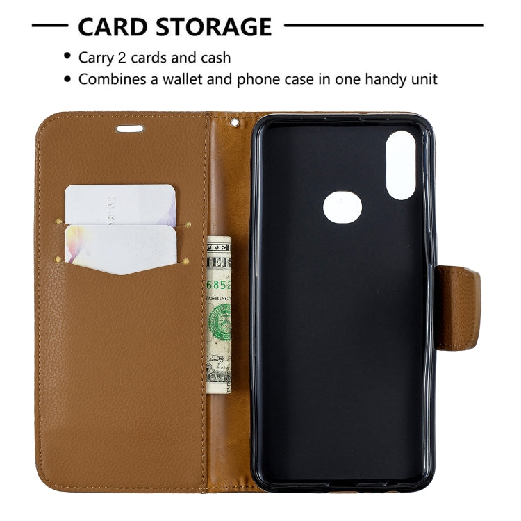 For Galaxy A10s Litchi Texture Pure Color Horizontal Flip PU Leather Case with Holder & Card Slots & Wallet & Lanyard