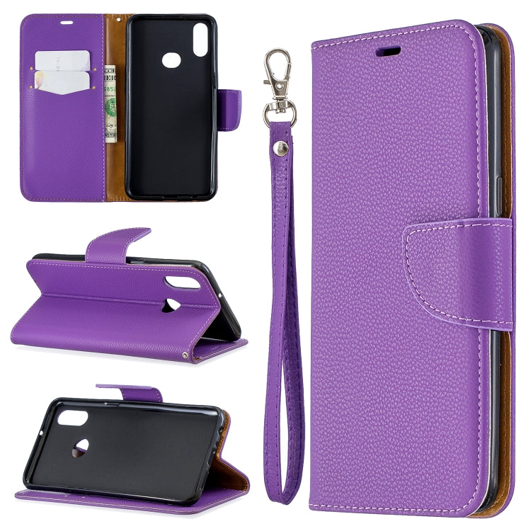 For Galaxy A10s Litchi Texture Pure Color Horizontal Flip PU Leather Case with Holder & Card Slots & Wallet & Lanyard
