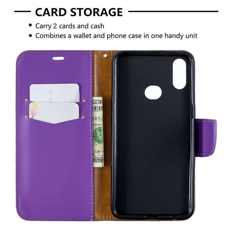 For Galaxy A10s Litchi Texture Pure Color Horizontal Flip PU Leather Case with Holder & Card Slots & Wallet & Lanyard