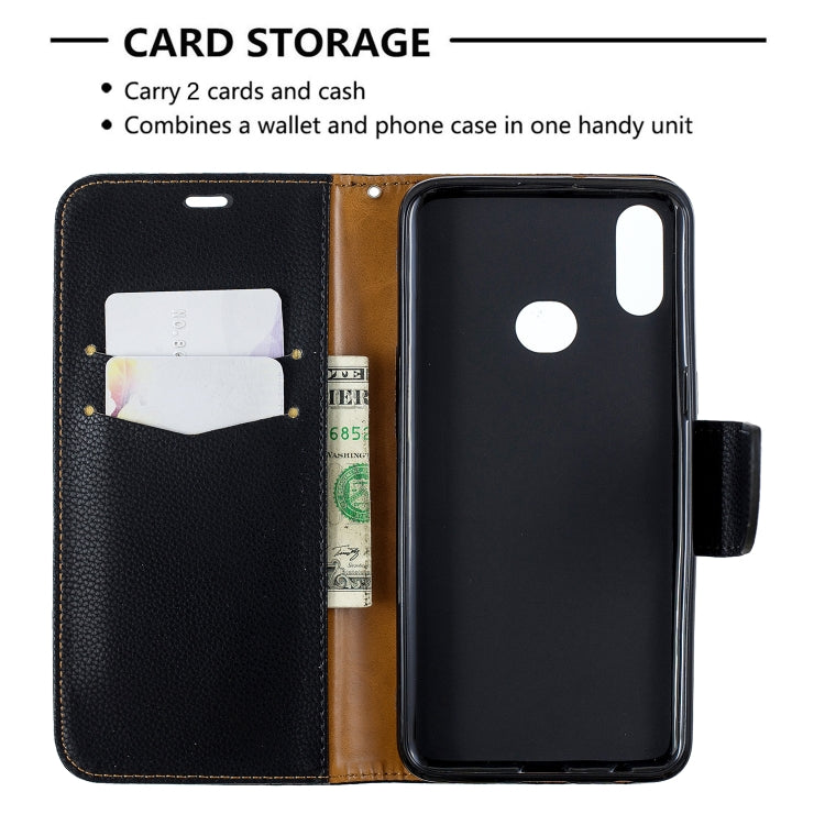 For Galaxy A10s Litchi Texture Pure Color Horizontal Flip PU Leather Case with Holder & Card Slots & Wallet & Lanyard