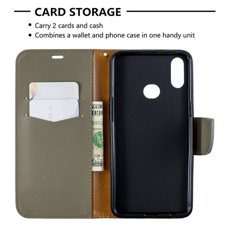 For Galaxy A10s Litchi Texture Pure Color Horizontal Flip PU Leather Case with Holder & Card Slots & Wallet & Lanyard
