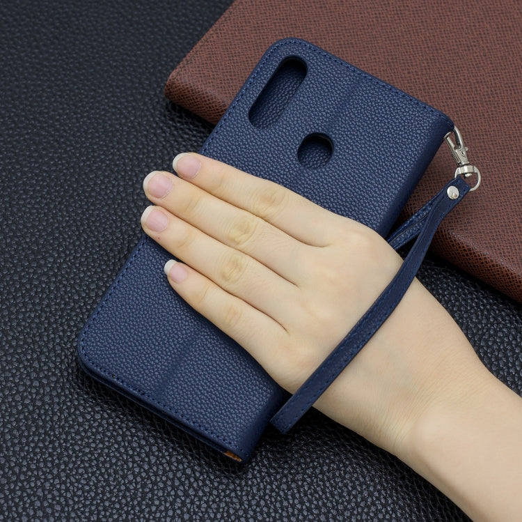 For Galaxy A20s Litchi Texture Pure Color Horizontal Flip PU Leather Case with Holder & Card Slots & Wallet & Lanyard
