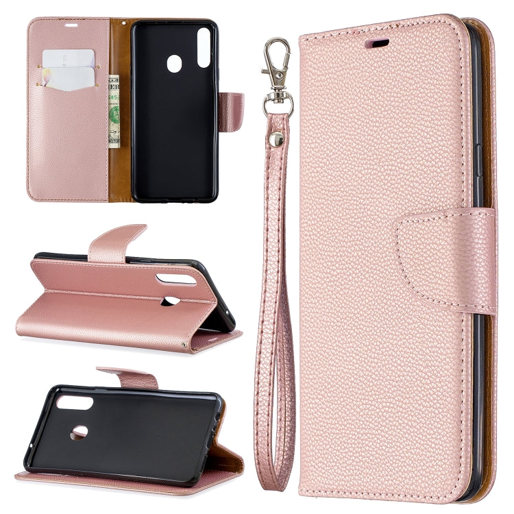 For Galaxy A20s Litchi Texture Pure Color Horizontal Flip PU Leather Case with Holder & Card Slots & Wallet & Lanyard
