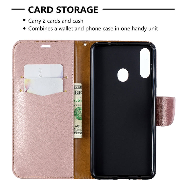 For Galaxy A20s Litchi Texture Pure Color Horizontal Flip PU Leather Case with Holder & Card Slots & Wallet & Lanyard