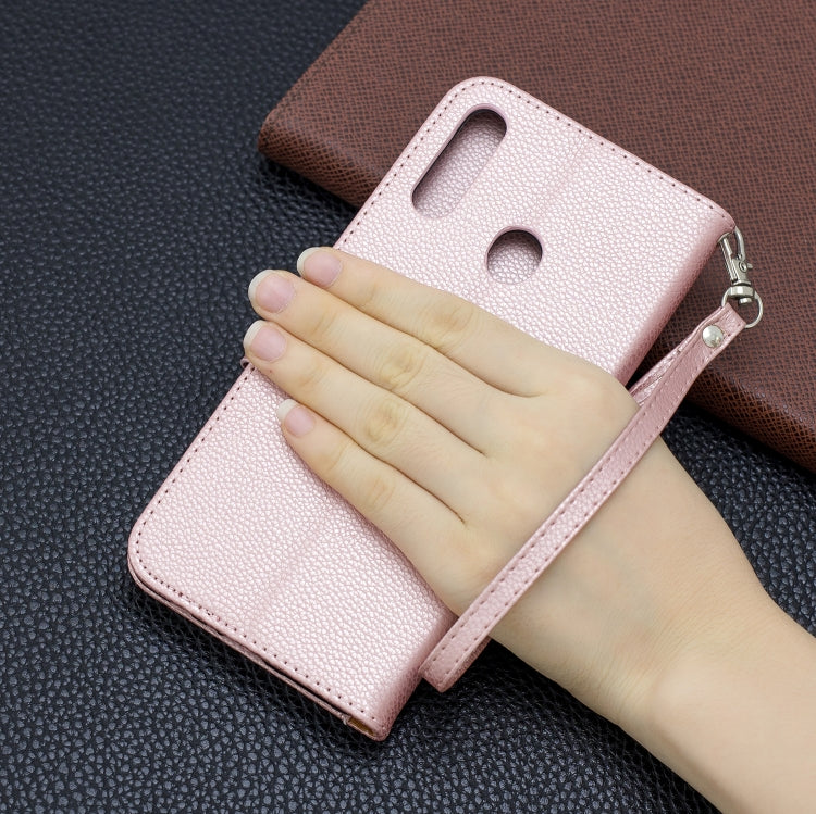 For Galaxy A20s Litchi Texture Pure Color Horizontal Flip PU Leather Case with Holder & Card Slots & Wallet & Lanyard