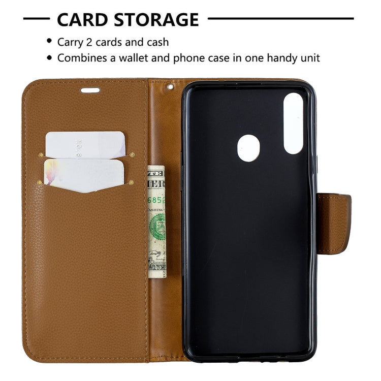 For Galaxy A20s Litchi Texture Pure Color Horizontal Flip PU Leather Case with Holder & Card Slots & Wallet & Lanyard