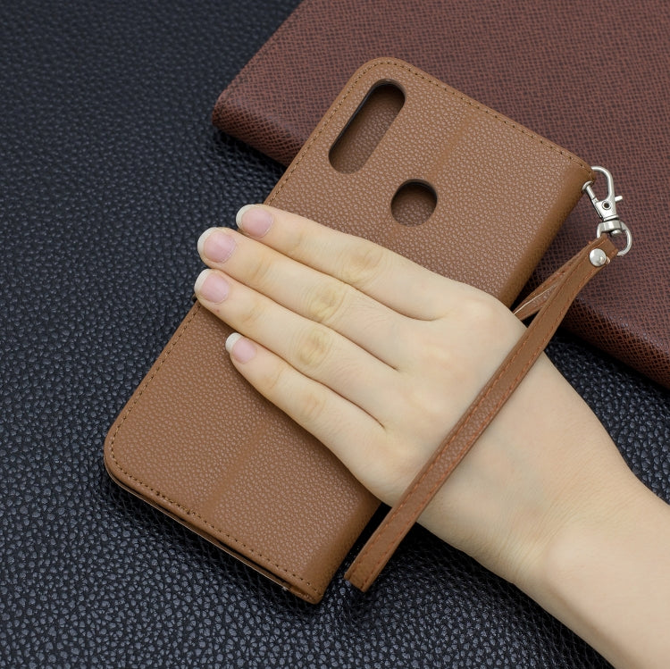 For Galaxy A20s Litchi Texture Pure Color Horizontal Flip PU Leather Case with Holder & Card Slots & Wallet & Lanyard
