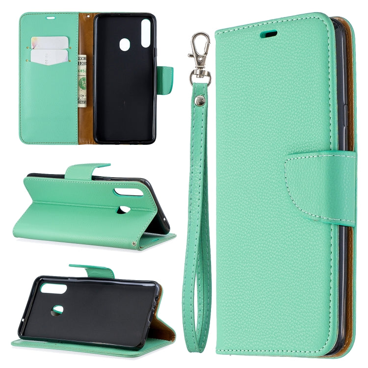 For Galaxy A20s Litchi Texture Pure Color Horizontal Flip PU Leather Case with Holder & Card Slots & Wallet & Lanyard