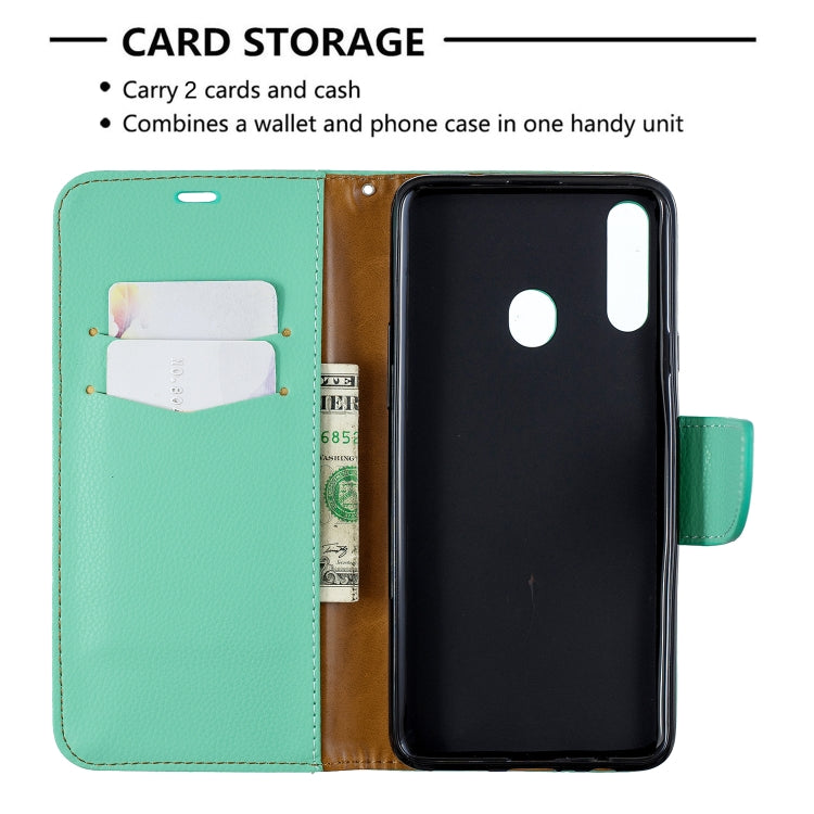 For Galaxy A20s Litchi Texture Pure Color Horizontal Flip PU Leather Case with Holder & Card Slots & Wallet & Lanyard