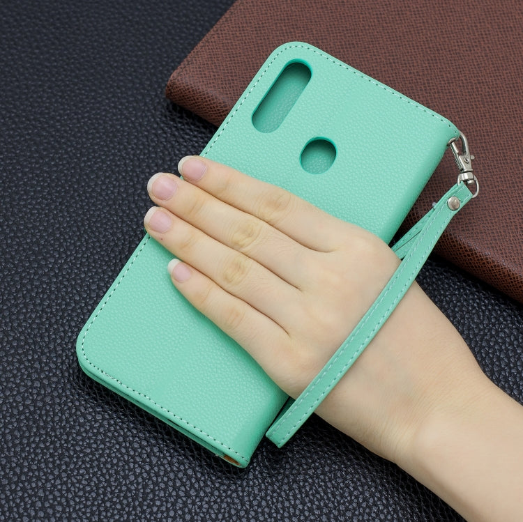 For Galaxy A20s Litchi Texture Pure Color Horizontal Flip PU Leather Case with Holder & Card Slots & Wallet & Lanyard