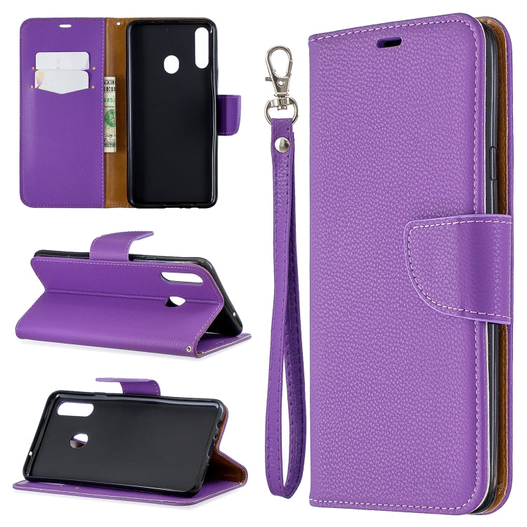 For Galaxy A20s Litchi Texture Pure Color Horizontal Flip PU Leather Case with Holder & Card Slots & Wallet & Lanyard