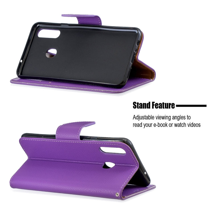 For Galaxy A20s Litchi Texture Pure Color Horizontal Flip PU Leather Case with Holder & Card Slots & Wallet & Lanyard