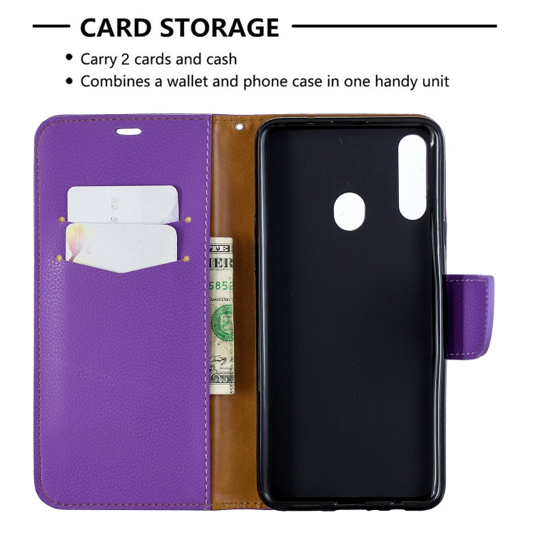 For Galaxy A20s Litchi Texture Pure Color Horizontal Flip PU Leather Case with Holder & Card Slots & Wallet & Lanyard