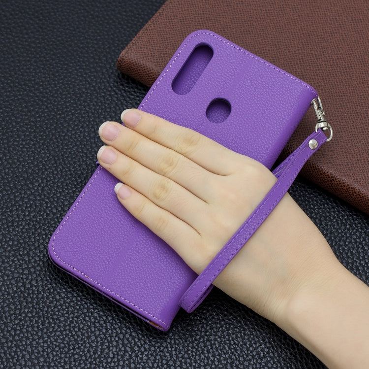 For Galaxy A20s Litchi Texture Pure Color Horizontal Flip PU Leather Case with Holder & Card Slots & Wallet & Lanyard