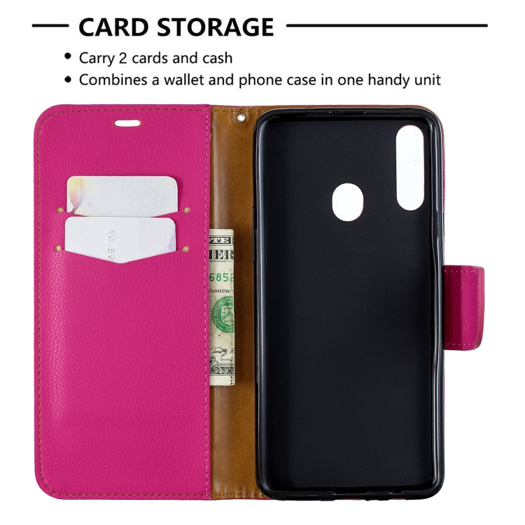 For Galaxy A20s Litchi Texture Pure Color Horizontal Flip PU Leather Case with Holder & Card Slots & Wallet & Lanyard