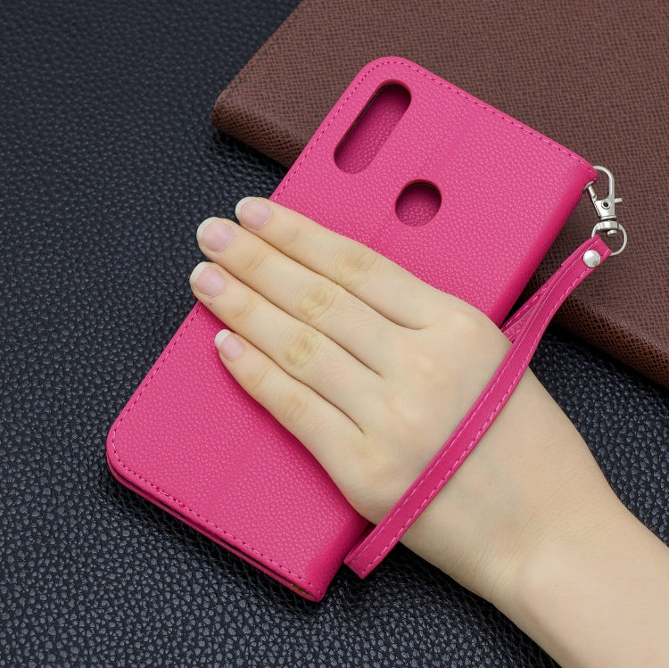 For Galaxy A20s Litchi Texture Pure Color Horizontal Flip PU Leather Case with Holder & Card Slots & Wallet & Lanyard