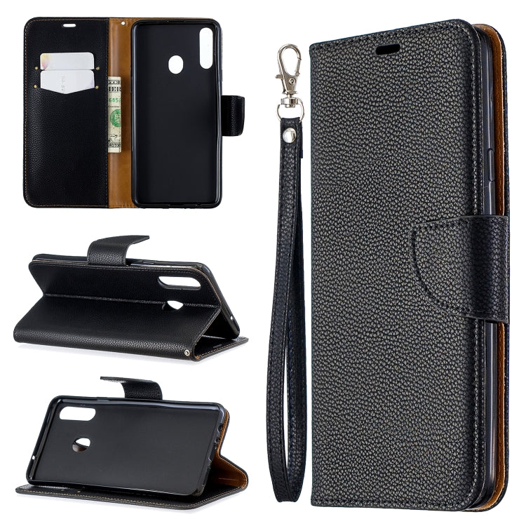For Galaxy A20s Litchi Texture Pure Color Horizontal Flip PU Leather Case with Holder & Card Slots & Wallet & Lanyard