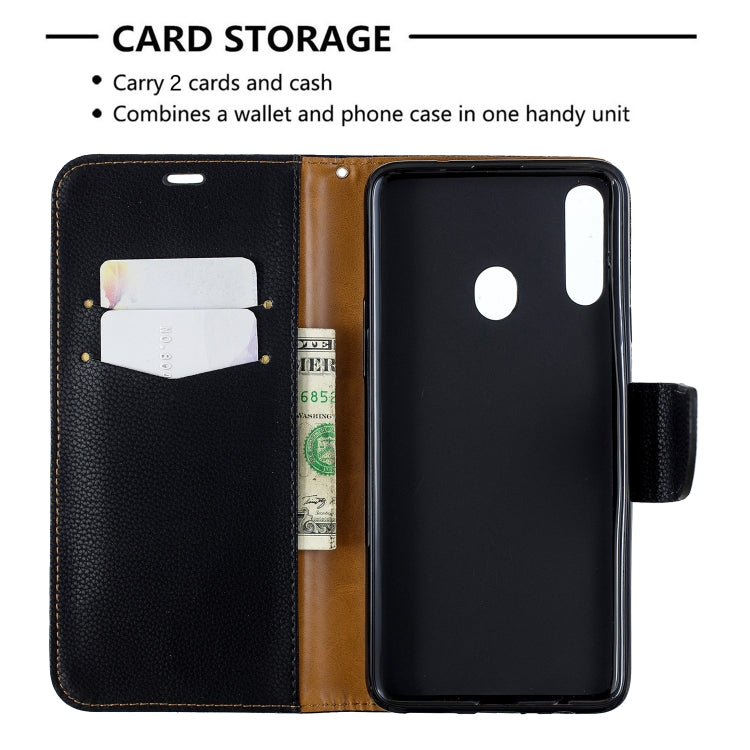 For Galaxy A20s Litchi Texture Pure Color Horizontal Flip PU Leather Case with Holder & Card Slots & Wallet & Lanyard
