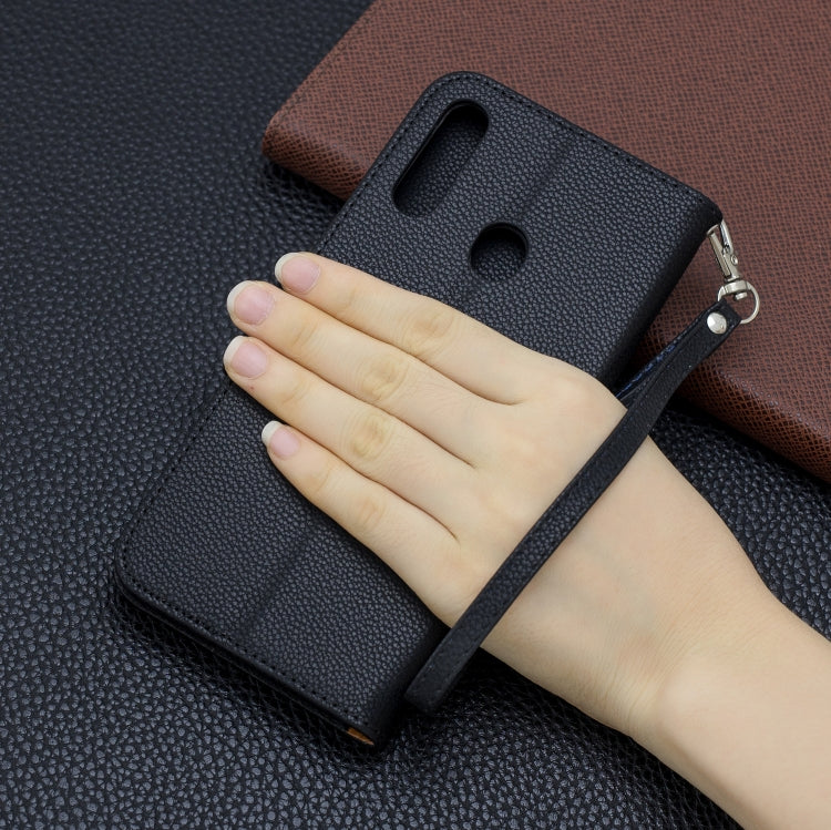 For Galaxy A20s Litchi Texture Pure Color Horizontal Flip PU Leather Case with Holder & Card Slots & Wallet & Lanyard