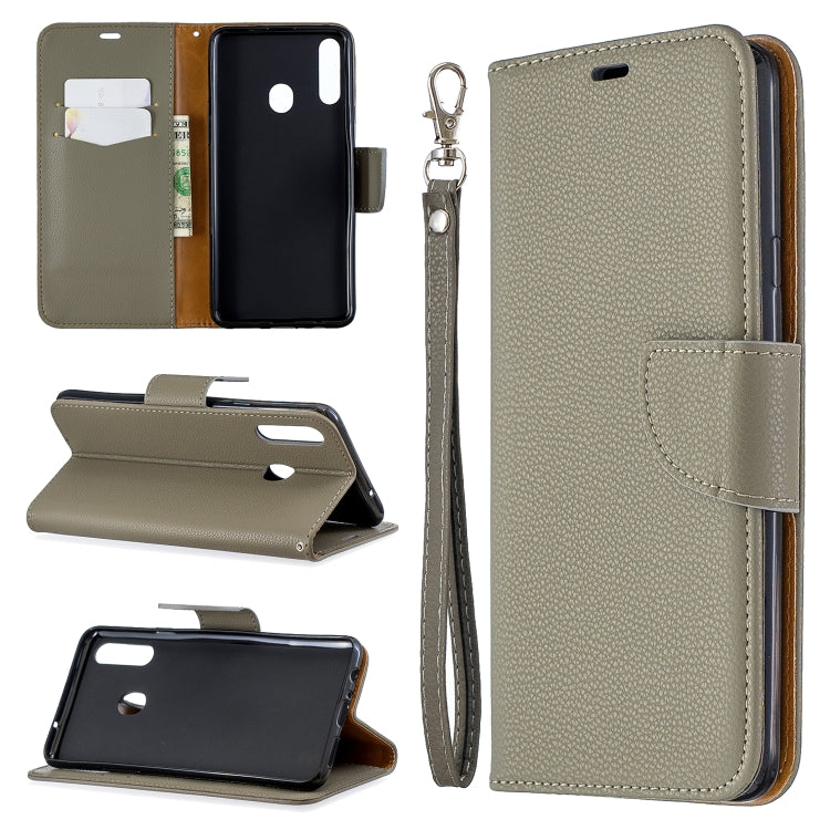 For Galaxy A20s Litchi Texture Pure Color Horizontal Flip PU Leather Case with Holder & Card Slots & Wallet & Lanyard