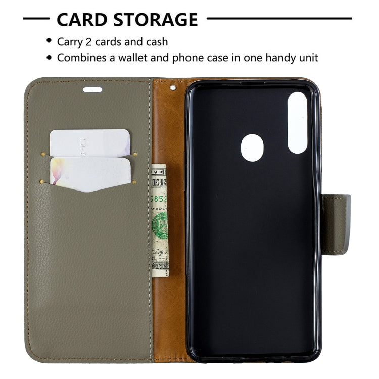 For Galaxy A20s Litchi Texture Pure Color Horizontal Flip PU Leather Case with Holder & Card Slots & Wallet & Lanyard