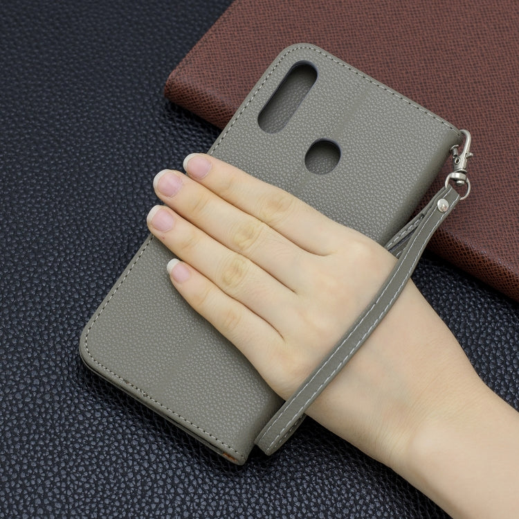 For Galaxy A20s Litchi Texture Pure Color Horizontal Flip PU Leather Case with Holder & Card Slots & Wallet & Lanyard