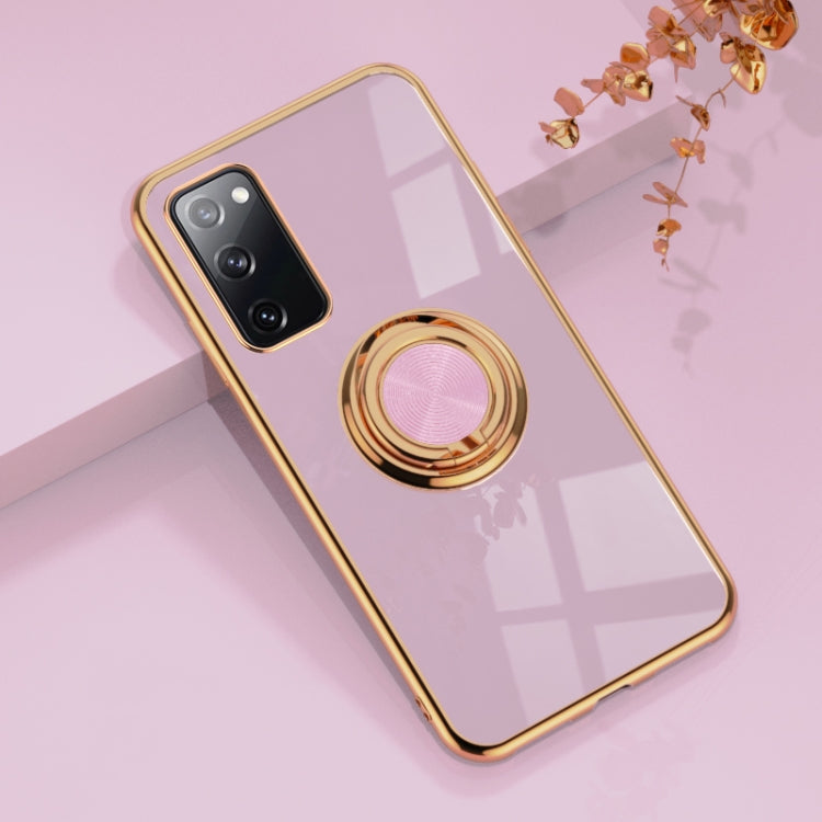 For Samsung Galaxy S20 FE 6D Electroplating Full Coverage Silicone Protective Case with Magnetic Ring Holder