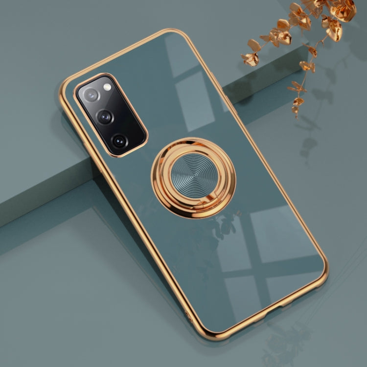 For Samsung Galaxy S20 FE 6D Electroplating Full Coverage Silicone Protective Case with Magnetic Ring Holder