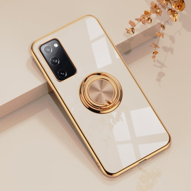 For Samsung Galaxy S20 FE 6D Electroplating Full Coverage Silicone Protective Case with Magnetic Ring Holder