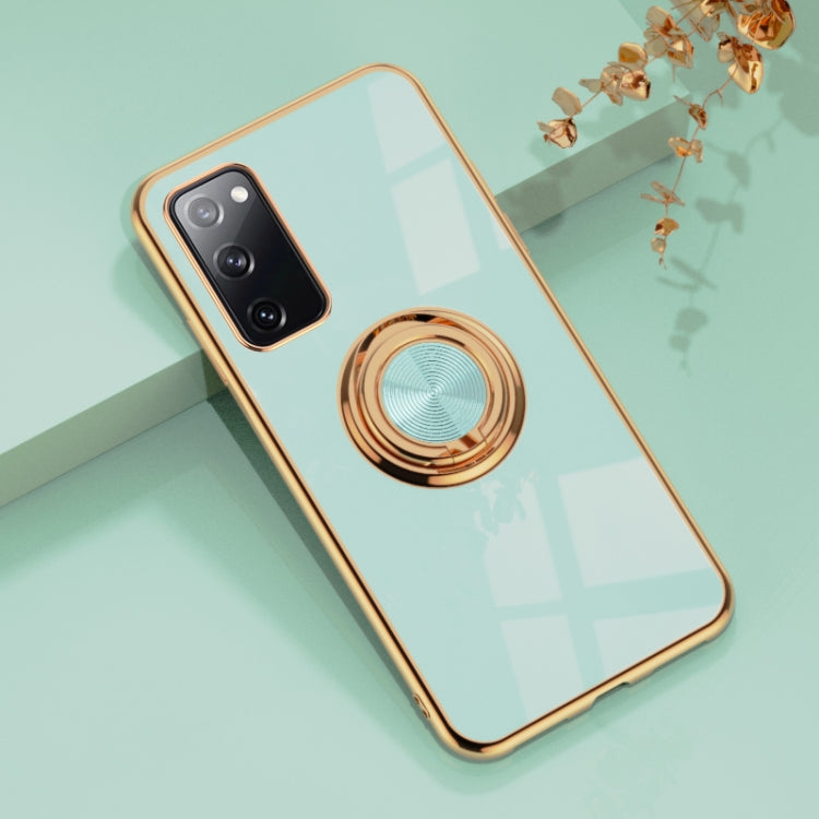 For Samsung Galaxy S20 FE 6D Electroplating Full Coverage Silicone Protective Case with Magnetic Ring Holder