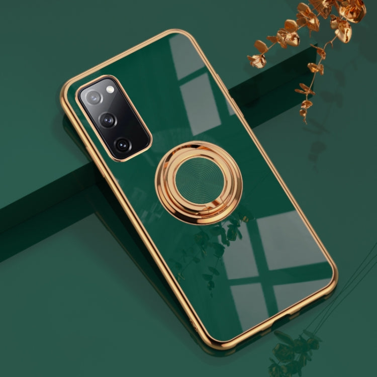 For Samsung Galaxy S20 FE 6D Electroplating Full Coverage Silicone Protective Case with Magnetic Ring Holder