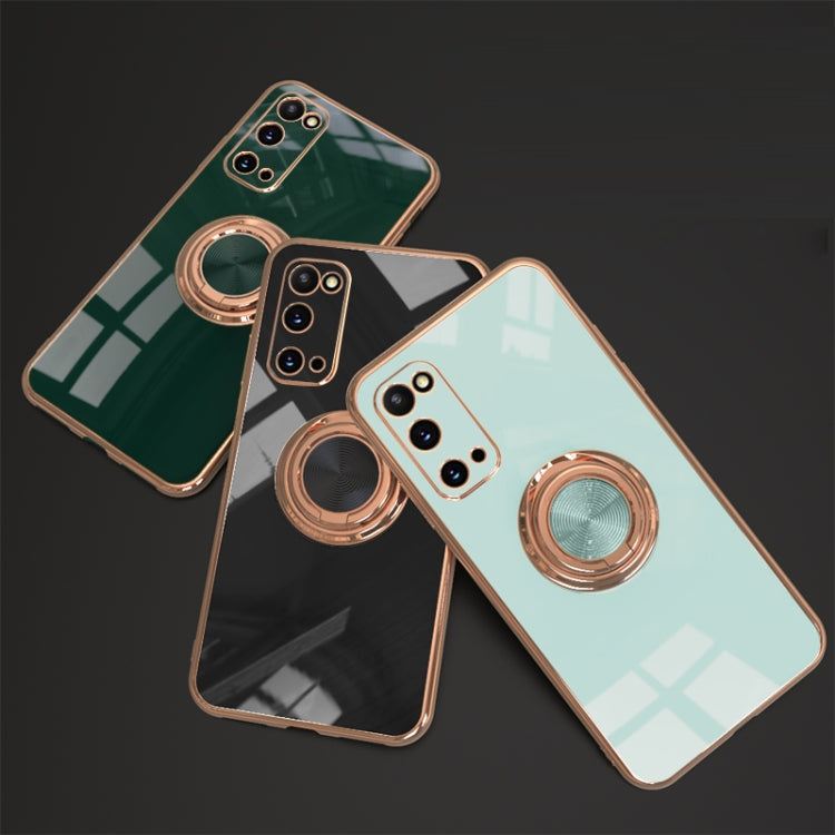 For Samsung Galaxy S20 FE 6D Electroplating Full Coverage Silicone Protective Case with Magnetic Ring Holder