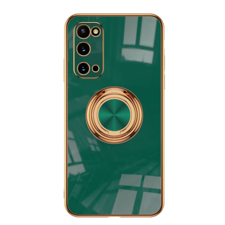 For Samsung Galaxy S20 FE 6D Electroplating Full Coverage Silicone Protective Case with Magnetic Ring Holder