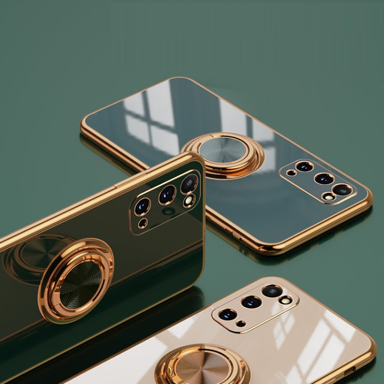 For Samsung Galaxy S20 FE 6D Electroplating Full Coverage Silicone Protective Case with Magnetic Ring Holder