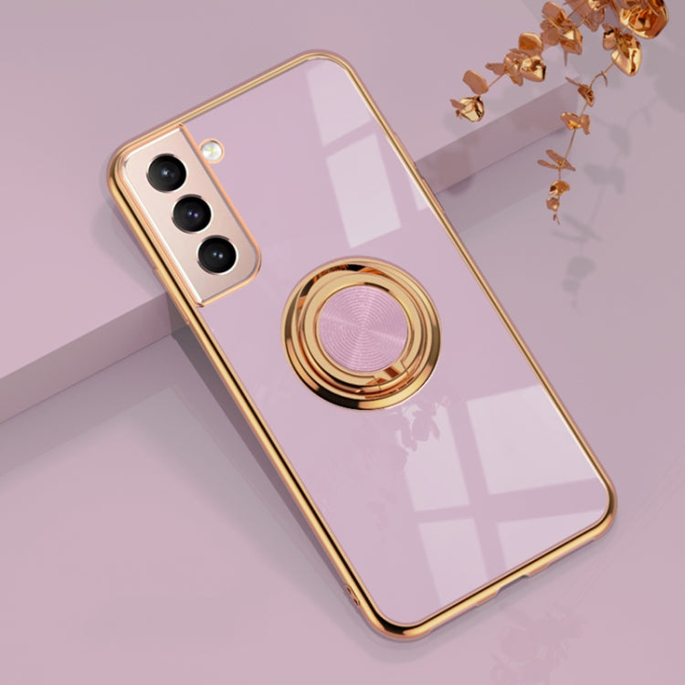 For Samsung Galaxy S21 5G 6D Electroplating Full Coverage Silicone Protective Case with Magnetic Ring Holder