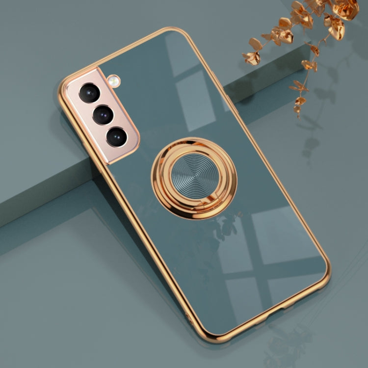 For Samsung Galaxy S21 5G 6D Electroplating Full Coverage Silicone Protective Case with Magnetic Ring Holder