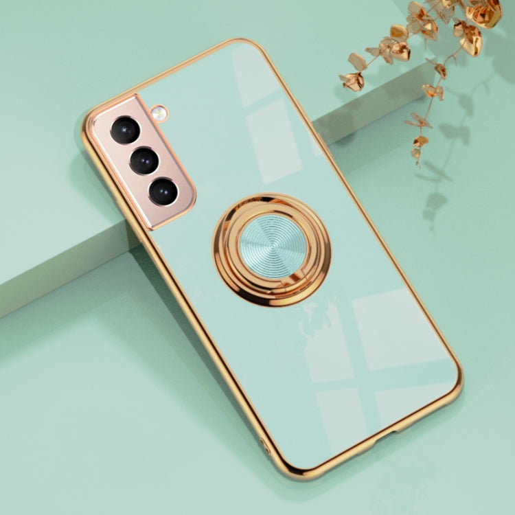 For Samsung Galaxy S21 5G 6D Electroplating Full Coverage Silicone Protective Case with Magnetic Ring Holder