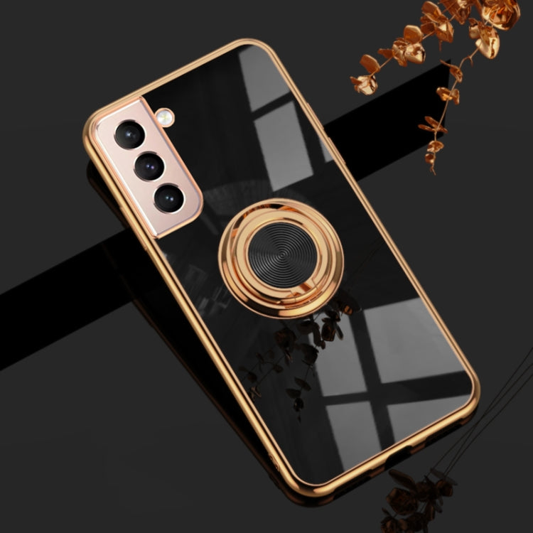 For Samsung Galaxy S21 5G 6D Electroplating Full Coverage Silicone Protective Case with Magnetic Ring Holder