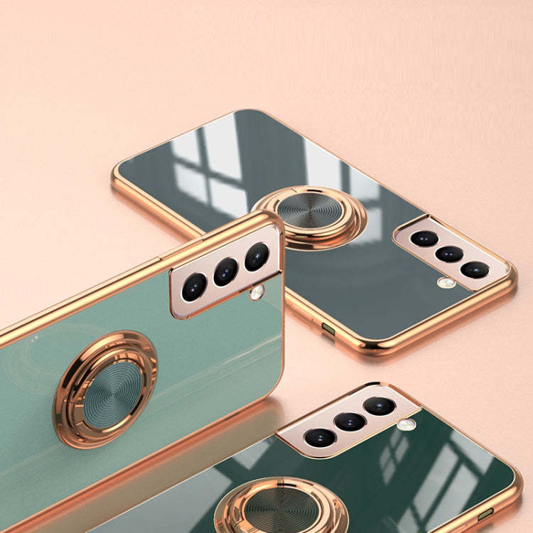 For Samsung Galaxy S21 5G 6D Electroplating Full Coverage Silicone Protective Case with Magnetic Ring Holder