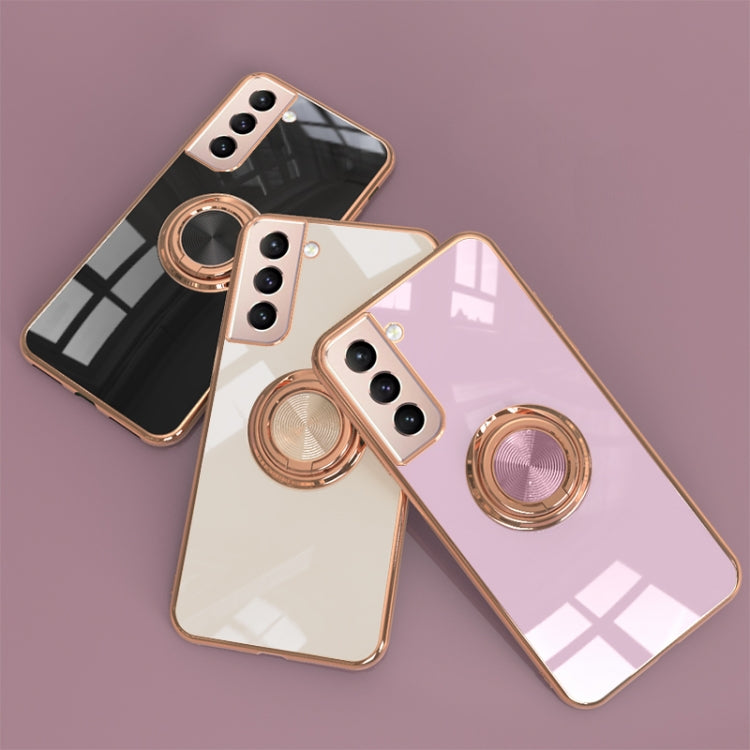 For Samsung Galaxy S21+ 5G 6D Electroplating Full Coverage Silicone Protective Case with Magnetic Ring Holder